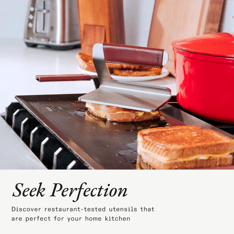 Madein Cookware - Leather Handle Covers - Set of 2 - Custom fit to The Carbon Steel Griddle and Grill Press - Image 4